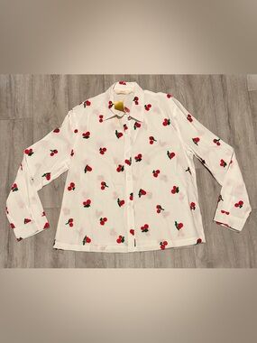LC Curvy Collection Size XXL Button Front Cherry Print Blouse